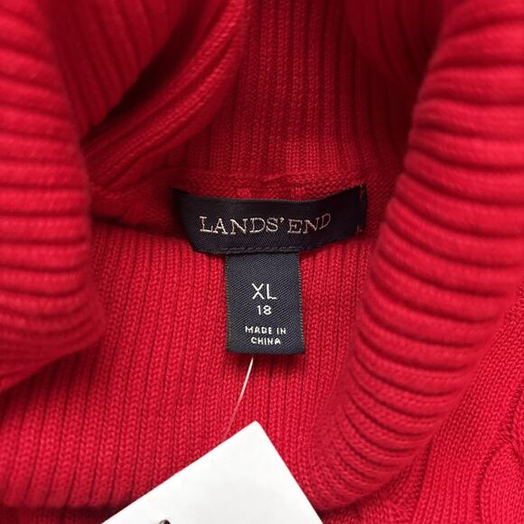 Lands’ End Cable Knit Sweater Women’s XL 18 Red Turtleneck 100% Cotton Stretch - Picture 10 of 12